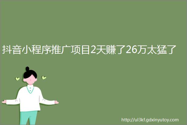 抖音小程序推广项目2天赚了26万太猛了