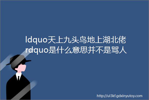 ldquo天上九头鸟地上湖北佬rdquo是什么意思并不是骂人的话